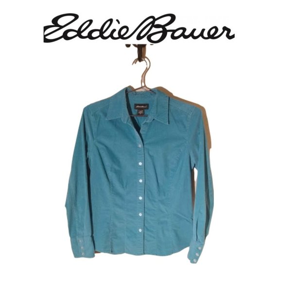 Corduroy Stretch Button Up Light Blue Eddie Bauer - Picture 4 of 4
